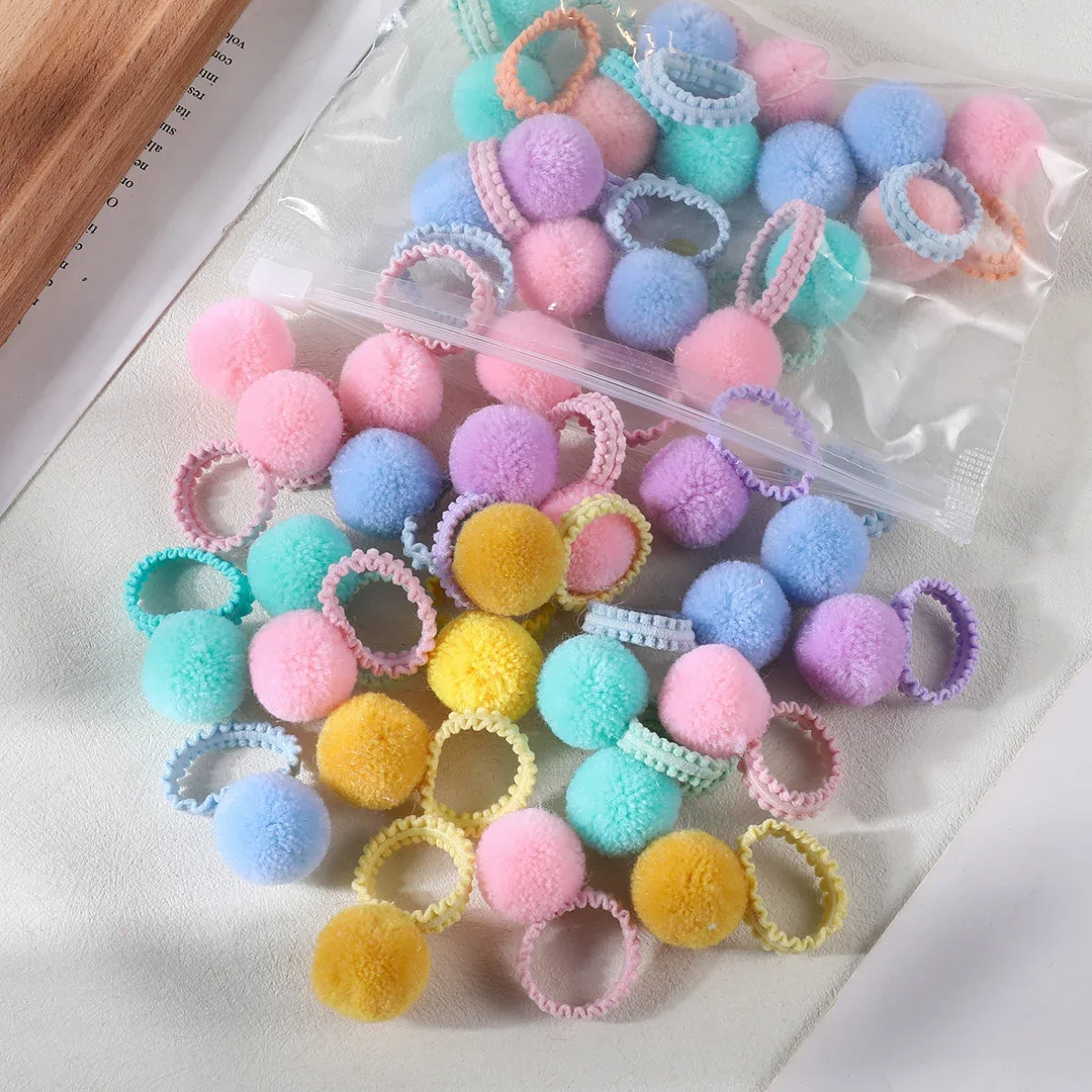 20PCS Colorful Plush Ball Elastic Hair Bands