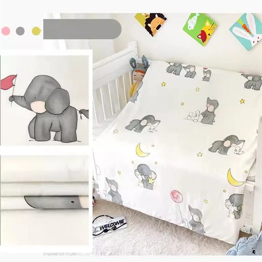 3PCS Baby Girl Crib Bedding Set – Cotton Cartoon Print (Without Filler)