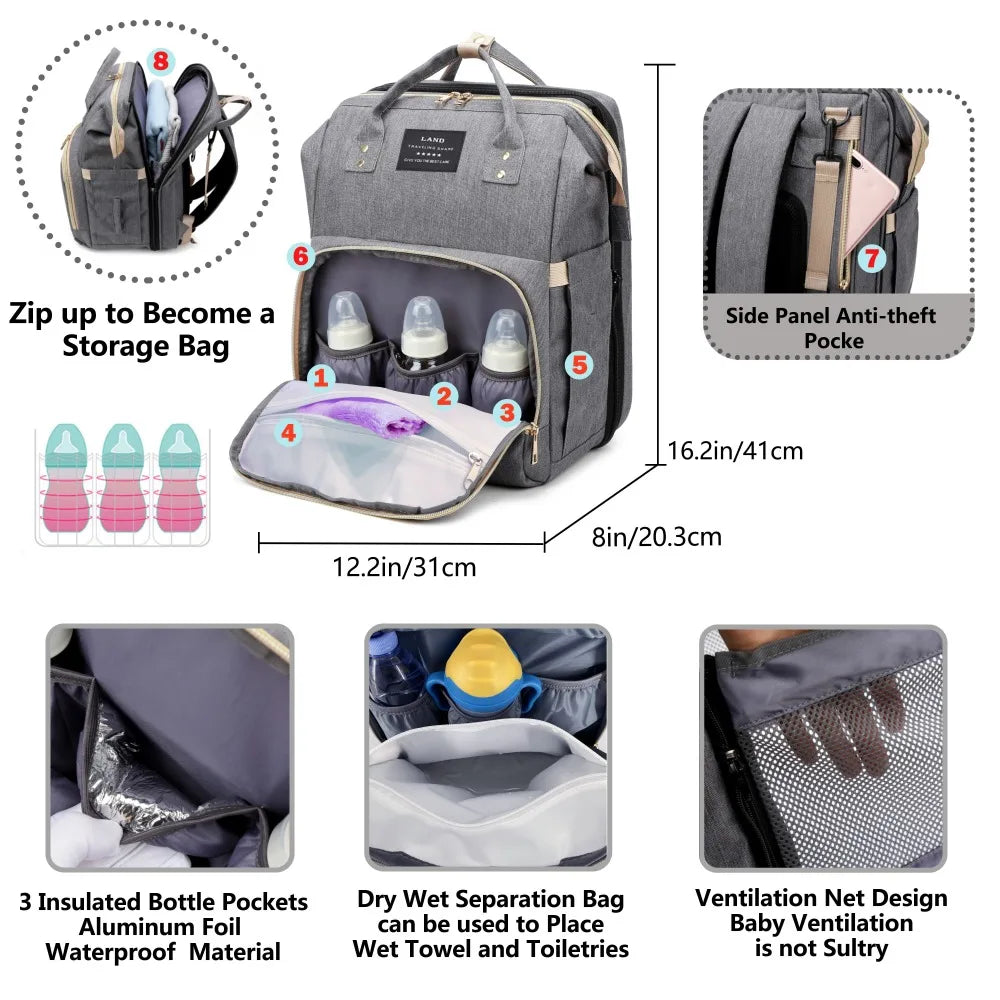 Lightweight Mommy Bag – Portable Folding Crib & Large-Capacity Travel Backpack