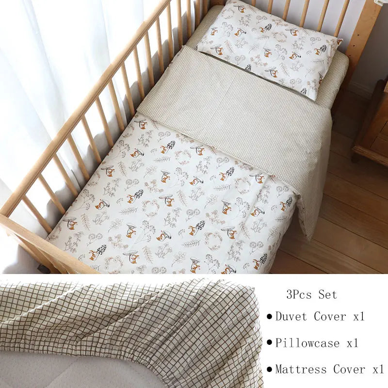 Baby Bedding Set for Newborns – 3-Piece Pure Cotton Crib Kit (Without Filler)