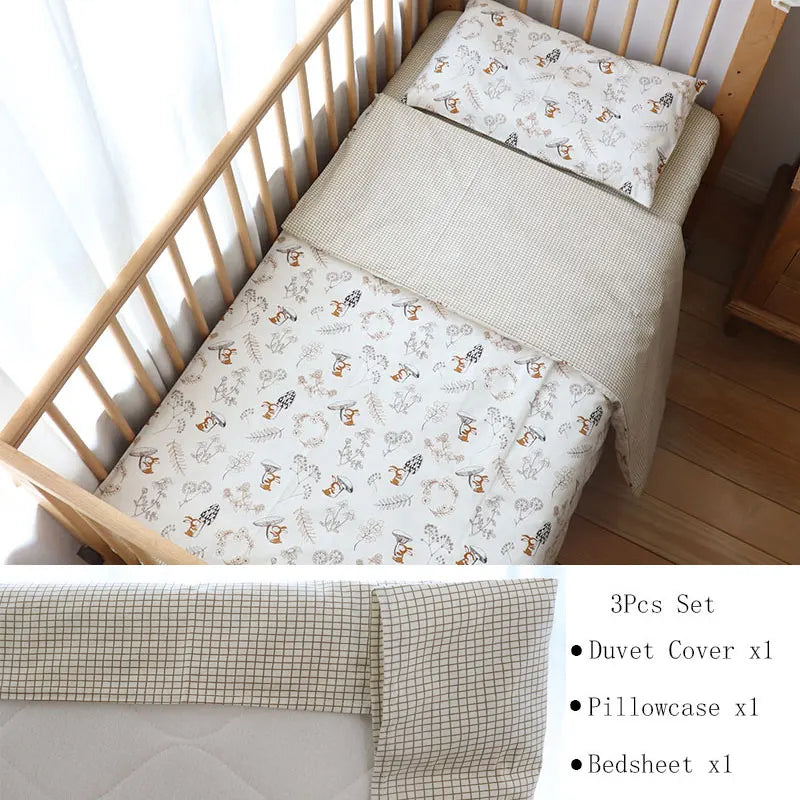 Baby Bedding Set for Newborns – 3-Piece Pure Cotton Crib Kit (Without Filler)