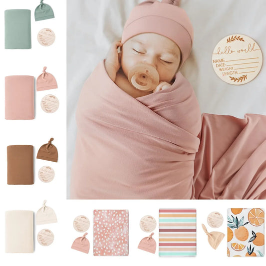3PCS Newborn Baby Muslin Swaddle Blanket Set – Cotton Wrap & Hat