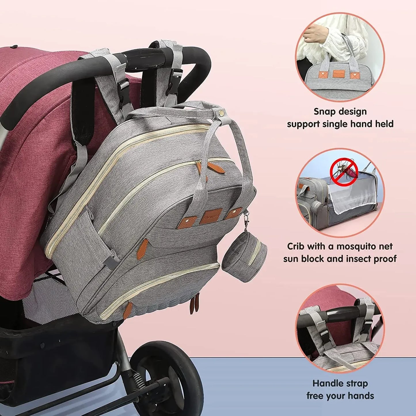 3-in-1 Diaper Bag Backpack – Foldable Baby Bed & Waterproof Travel Bag with USB Charging