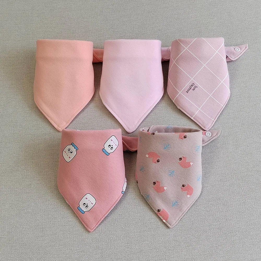 5PCS Baby Bibs – Double Cotton Triangle Bandana Bibs with Cartoon Prints