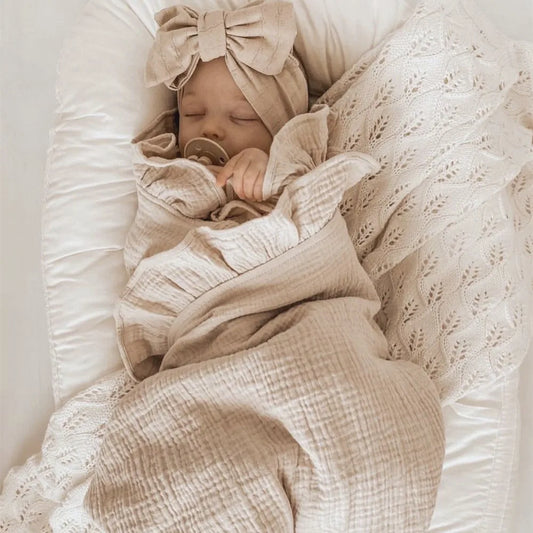 INS Ruffled Muslin Baby Swaddle Blanket – Soft Organic Cotton Newborn Wrap