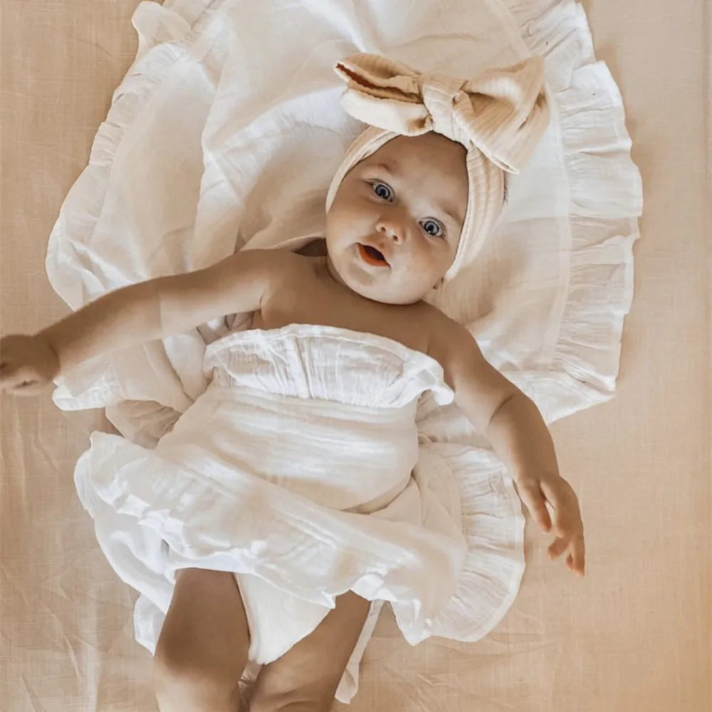 INS Ruffled Muslin Baby Swaddle Blanket – Soft Organic Cotton Newborn Wrap