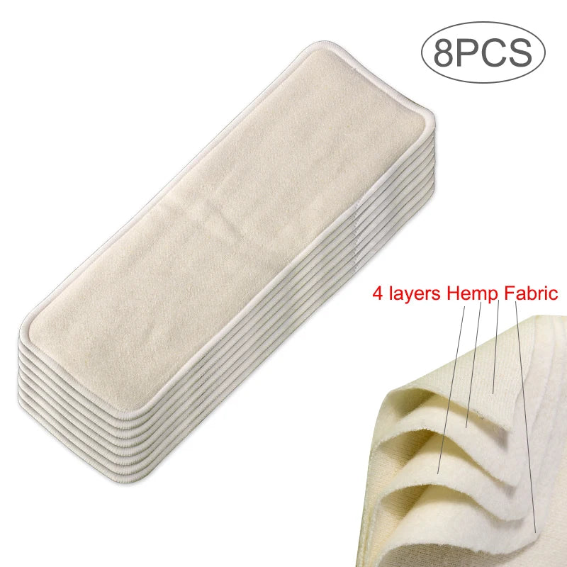 8PCS Organic Hemp Baby Cloth Diaper Inserts – Super Absorbent & Washable