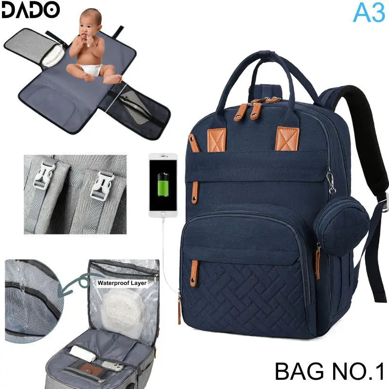 Diaper Bag Backpack – Multifunctional Travel Tote with Changing Station & Stroller Straps