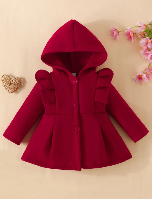 Baby Girl Ruffled Fleece Hooded Coat
