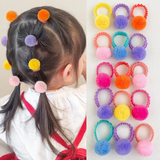 20PCS Colorful Plush Ball Elastic Hair Bands