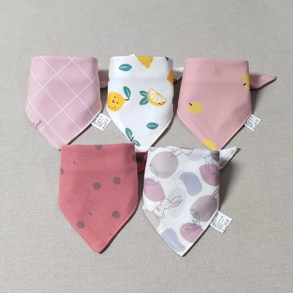 5PCS Baby Bibs – Double Cotton Triangle Bandana Bibs with Cartoon Prints