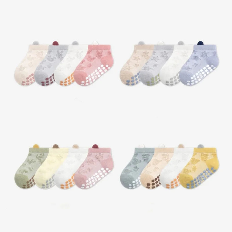 4 Pairs Baby Mesh Socks – Breathable Non-Slip Short Socks for Toddlers
