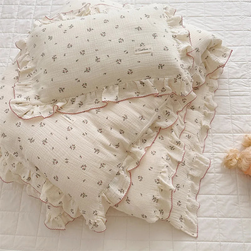 Luxurious Cotton Muslin Ruffle Duvet Cover Set – Soft & Breathable Kids' Bedding