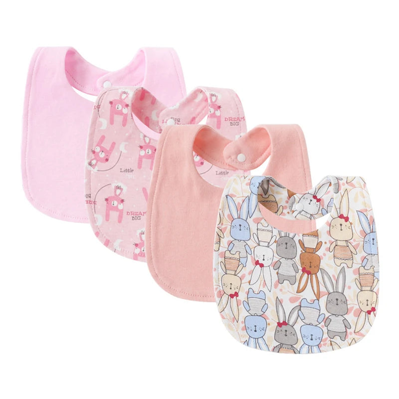 4PCS Baby Bibs & Burp Cloths – Soft Cotton Newborn Saliva Towels
