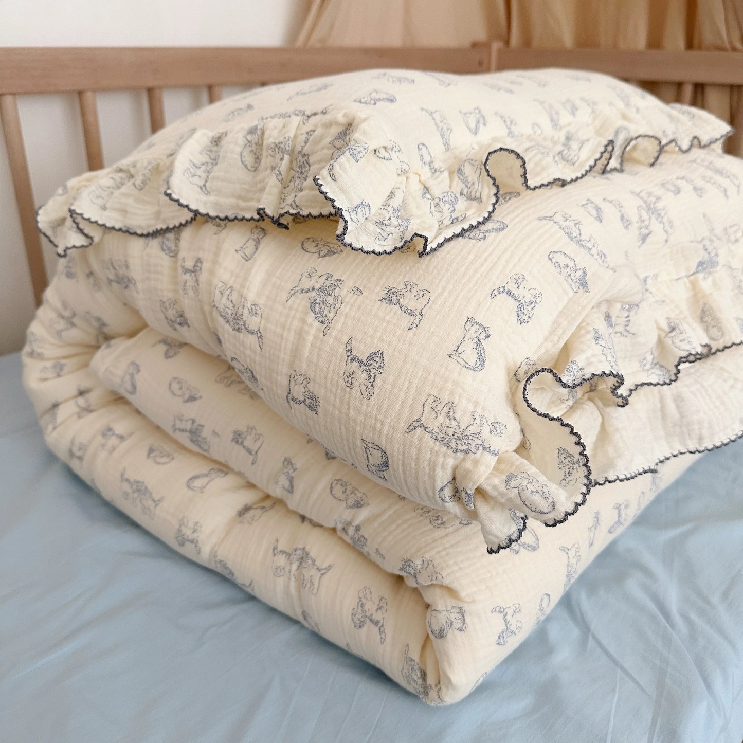 Vintage Floral Muslin Cotton Baby Crib Bedding Set – Duvet Cover & Pillowcase
