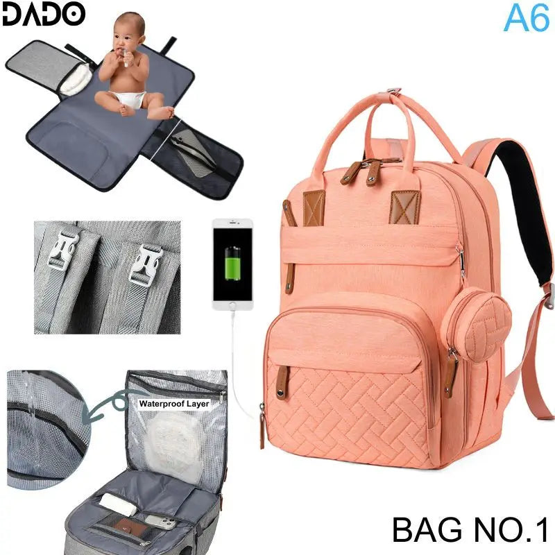 Diaper Bag Backpack – Multifunctional Travel Tote with Changing Station & Stroller Straps