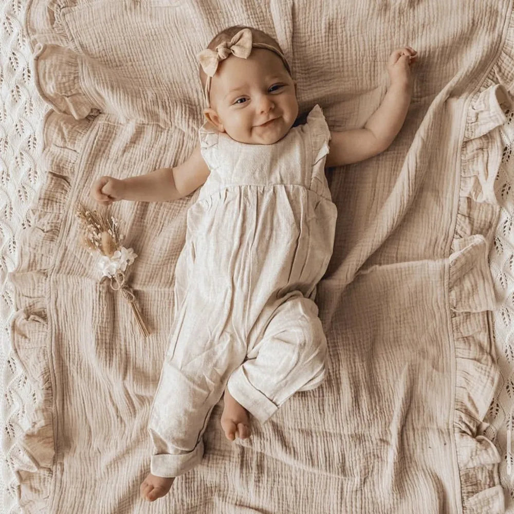 INS Ruffled Muslin Baby Swaddle Blanket – Soft Organic Cotton Newborn Wrap