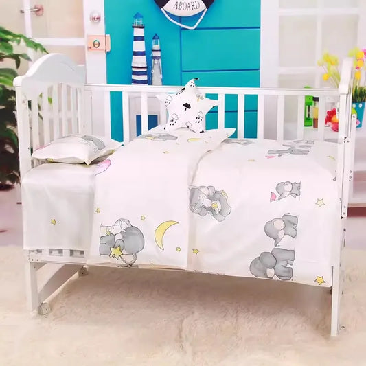 3PCS Crib Bedding Set – Cartoon Animal Baby Crib Linen Kit (Without Filler)