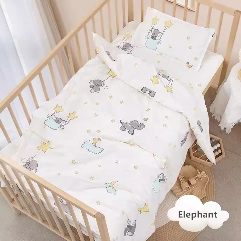 3PCS Crib Bedding Set – Cartoon Animal Baby Crib Linen Kit (Without Filler)