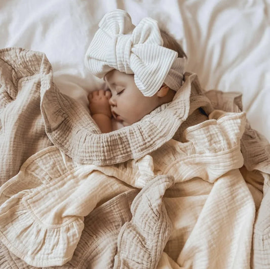 INS Ruffled Muslin Baby Swaddle Blanket – Soft Organic Cotton Newborn Wrap