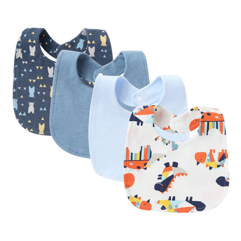 4PCS Baby Bibs & Burp Cloths – Soft Cotton Newborn Saliva Towels