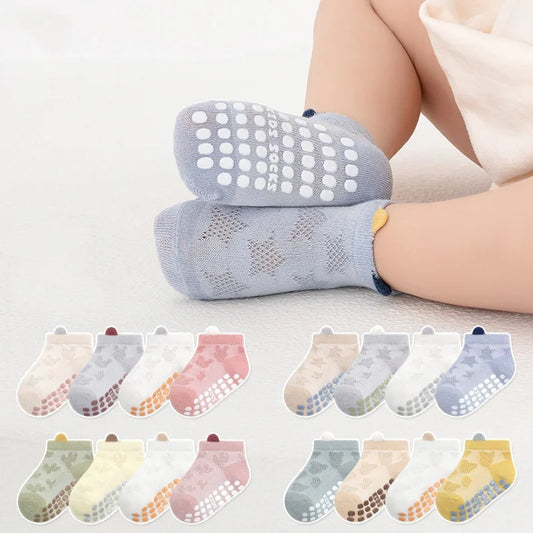 4 Pairs Baby Mesh Socks – Breathable Non-Slip Short Socks for Toddlers