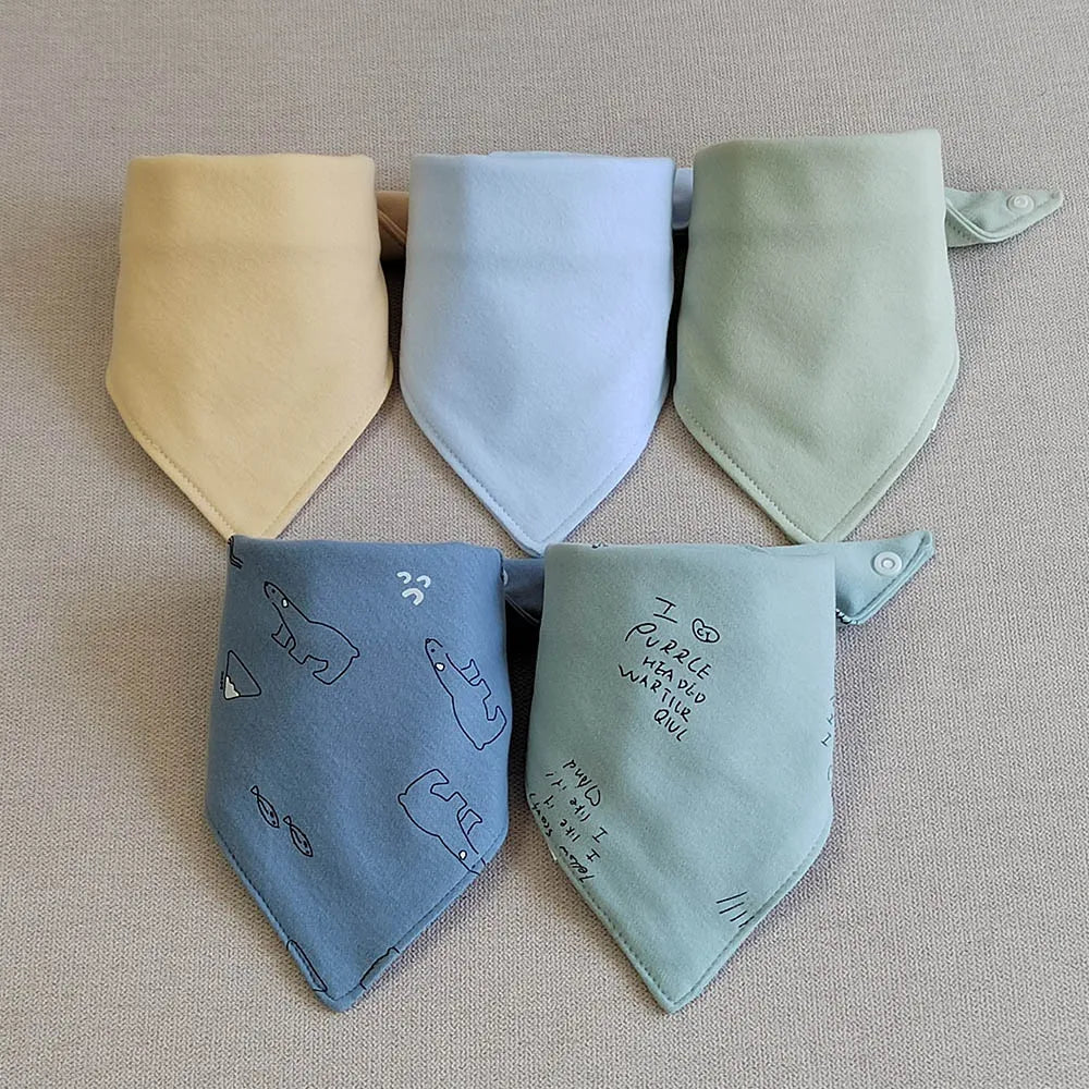 5PCS Baby Bibs – Double Cotton Triangle Bandana Bibs with Cartoon Prints
