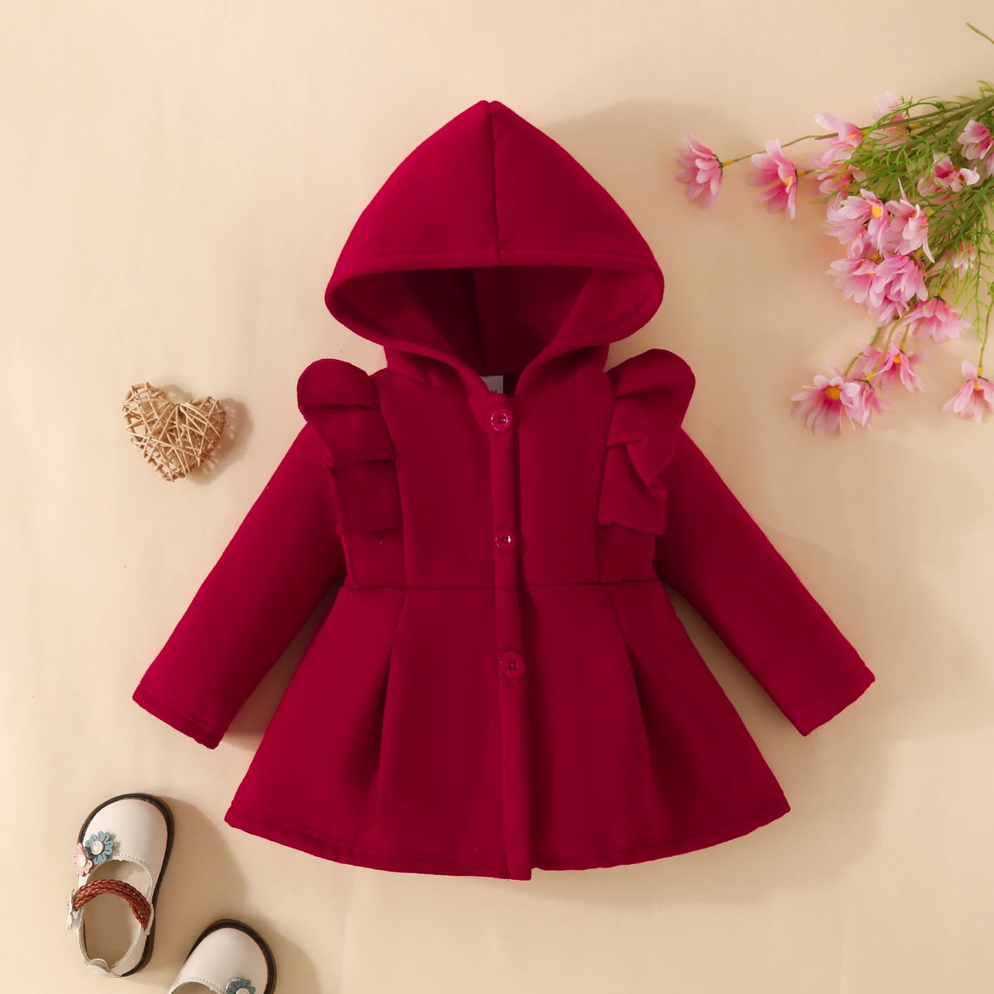 Baby Girl Ruffled Fleece Hooded Coat