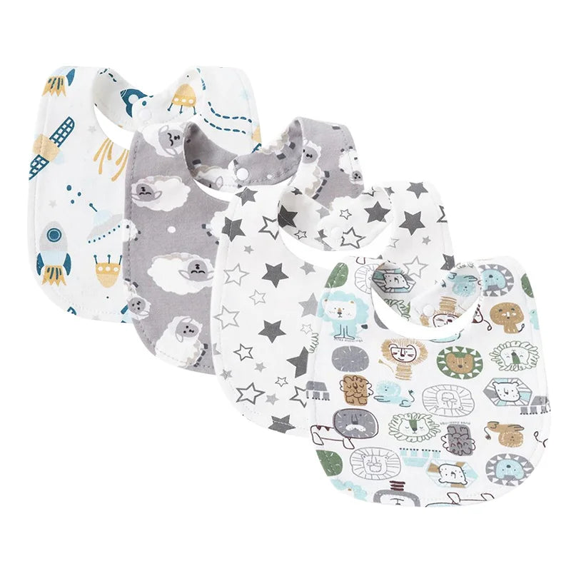 4PCS Baby Bibs & Burp Cloths – Soft Cotton Newborn Saliva Towels