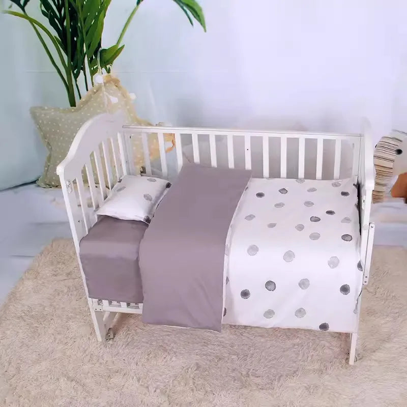 3PCS Baby Girl Crib Bedding Set – Cotton Cartoon Print (Without Filler)