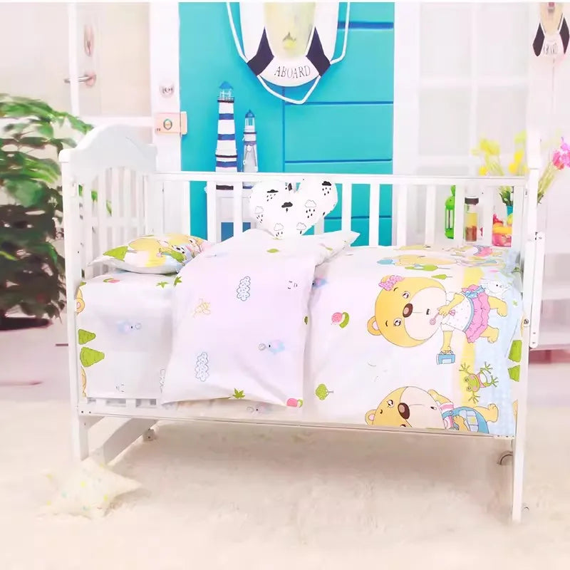 3PCS Crib Bedding Set – Cartoon Animal Baby Crib Linen Kit (Without Filler)