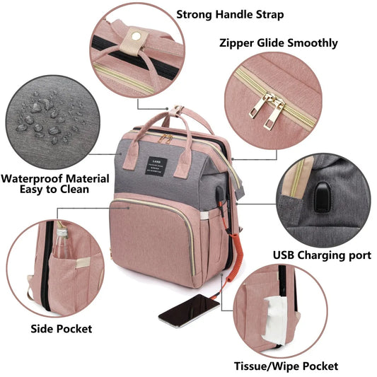 Lightweight Mommy Bag – Portable Folding Crib & Large-Capacity Travel Backpack