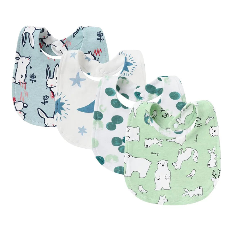 4PCS Baby Bibs & Burp Cloths – Soft Cotton Newborn Saliva Towels