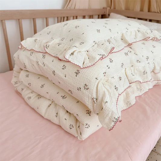 Luxurious Cotton Muslin Ruffle Duvet Cover Set – Soft & Breathable Kids' Bedding