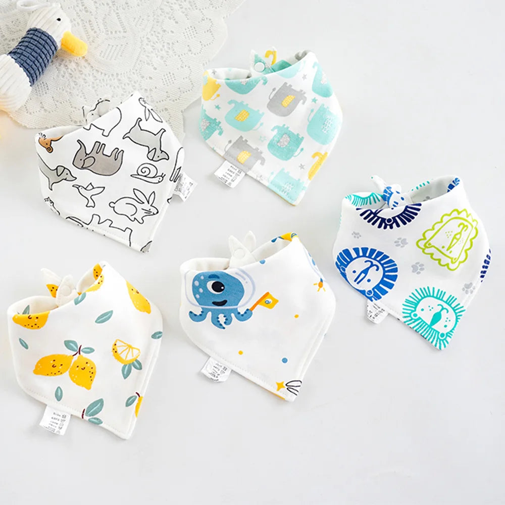 5PCS Baby Bibs – Double Cotton Triangle Bandana Bibs with Cartoon Prints