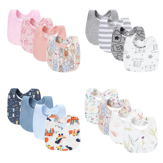 4PCS Baby Bibs & Burp Cloths – Soft Cotton Newborn Saliva Towels