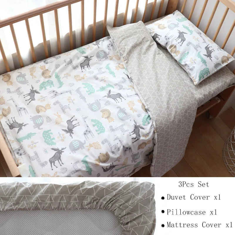 Baby Bedding Set for Newborns – 3-Piece Pure Cotton Crib Kit (Without Filler)