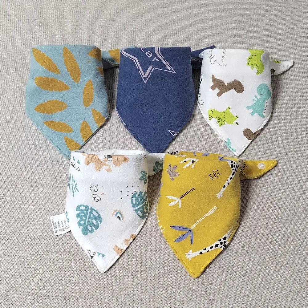 5PCS Baby Bibs – Double Cotton Triangle Bandana Bibs with Cartoon Prints