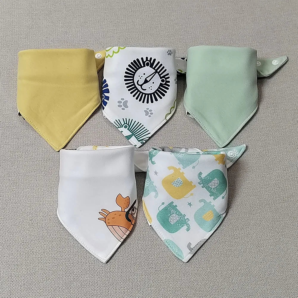 5PCS Baby Bibs – Double Cotton Triangle Bandana Bibs with Cartoon Prints