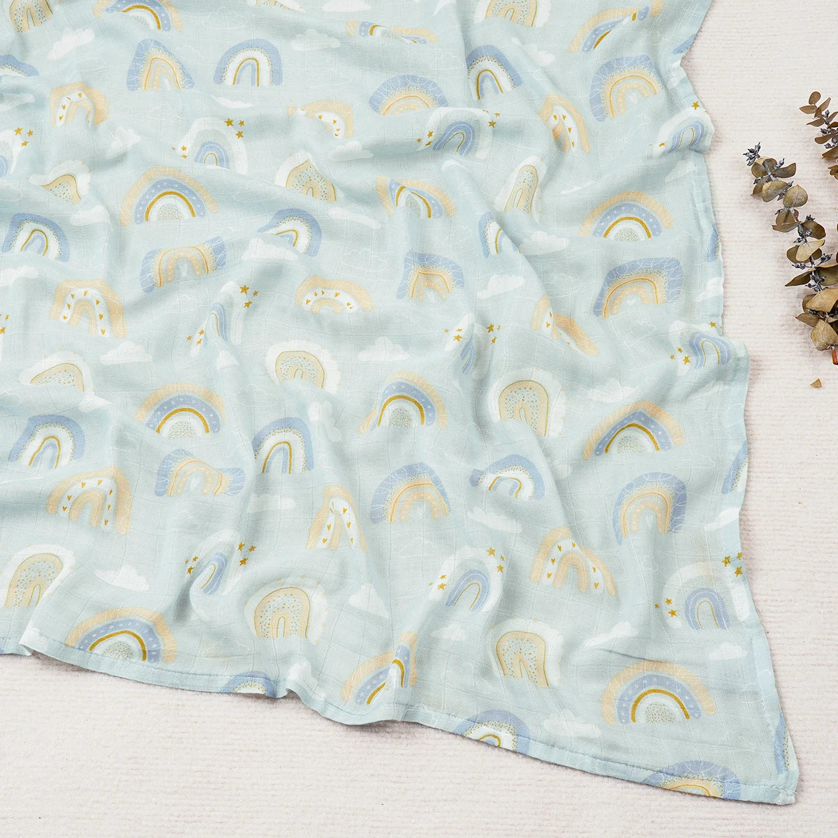 Happy Flute 120x120CM Muslin Baby Blanket – Soft Cotton & Bamboo Swaddle Towel