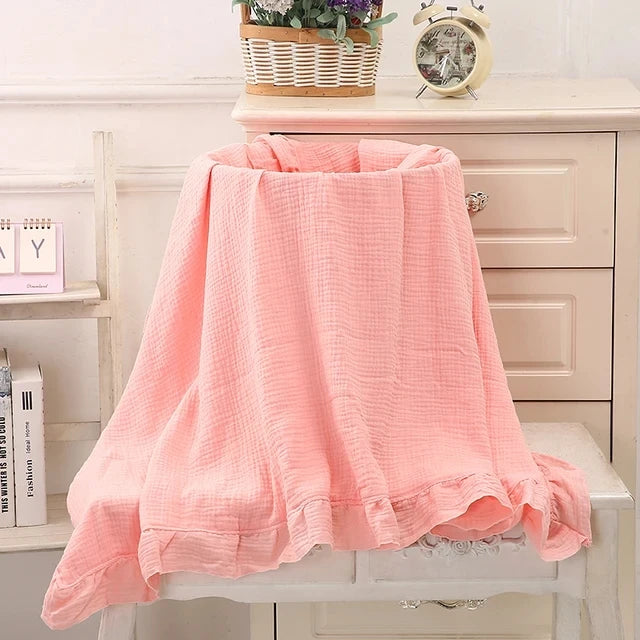 INS Ruffled Muslin Baby Swaddle Blanket – Soft Organic Cotton Newborn Wrap