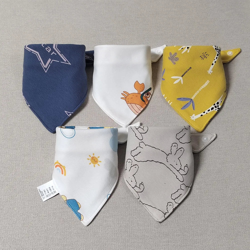5PCS Baby Bibs – Double Cotton Triangle Bandana Bibs with Cartoon Prints