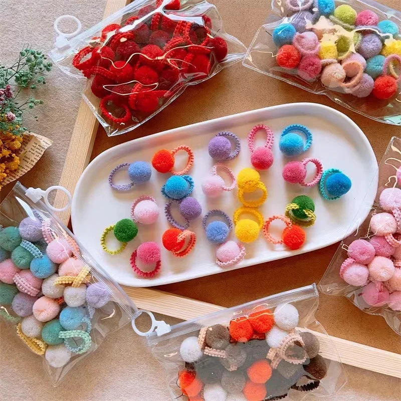 20PCS Colorful Plush Ball Elastic Hair Bands