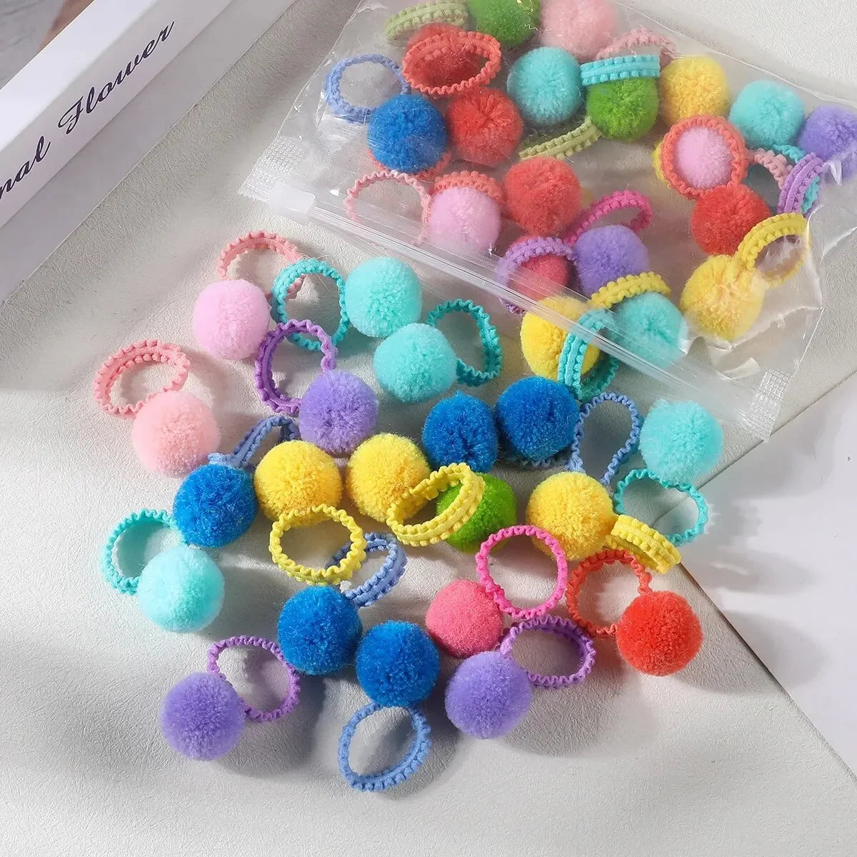 20PCS Colorful Plush Ball Elastic Hair Bands